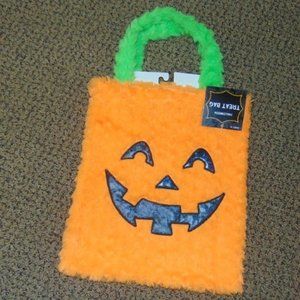 Trick or Treat Candy Bag Halloween Orange Pumpkin Face Plush Soft Kids